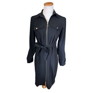 Womens Calvin Klein Black Metro Zipper Front Gold Hardware Dress - Sz 4